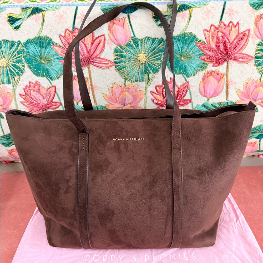 Poppy & Peonies Chocolate Brown Tote